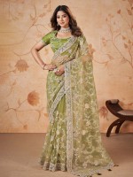 Light Green Premium Net Saree